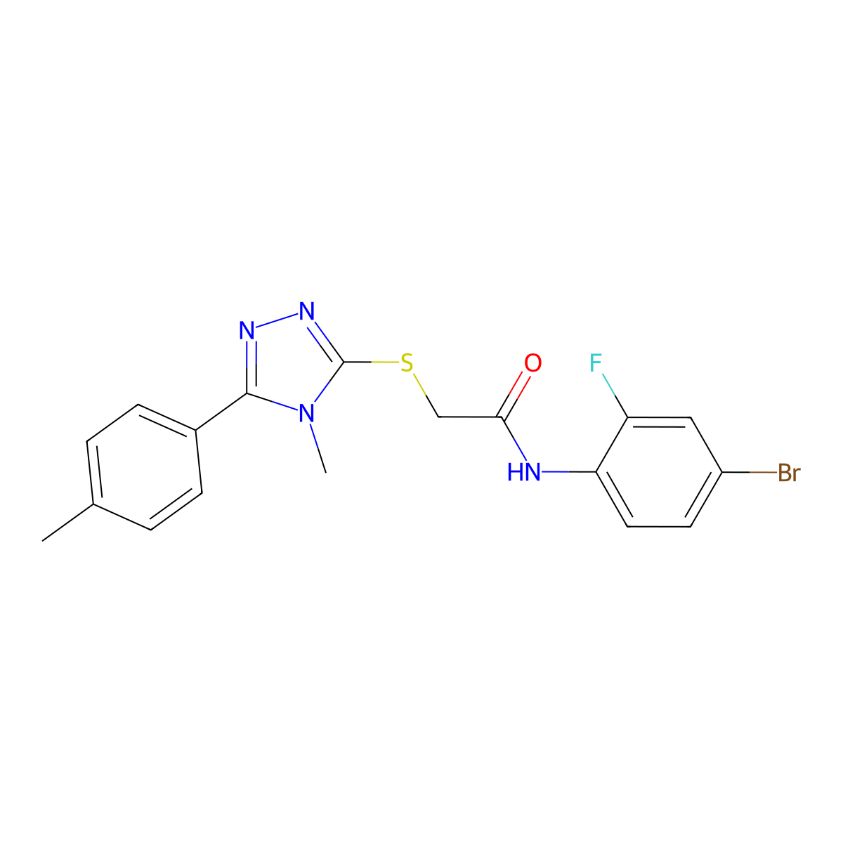 N-(4-bromo-2-fluorophenyl)-2-[[4-methyl-5-(4-methylphenyl)-1,2,4-triazol-3-yl]sulfanyl]acetamide molecular structure, CAS 694474-71-0