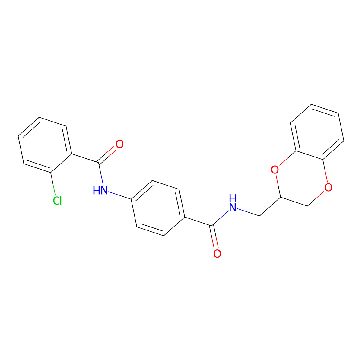 2-chloro-N-[4-(2,3-dihydro-1,4-benzodioxin-3-ylmethylcarbamoyl)phenyl]benzamide molecular structure, CAS 694474-99-2