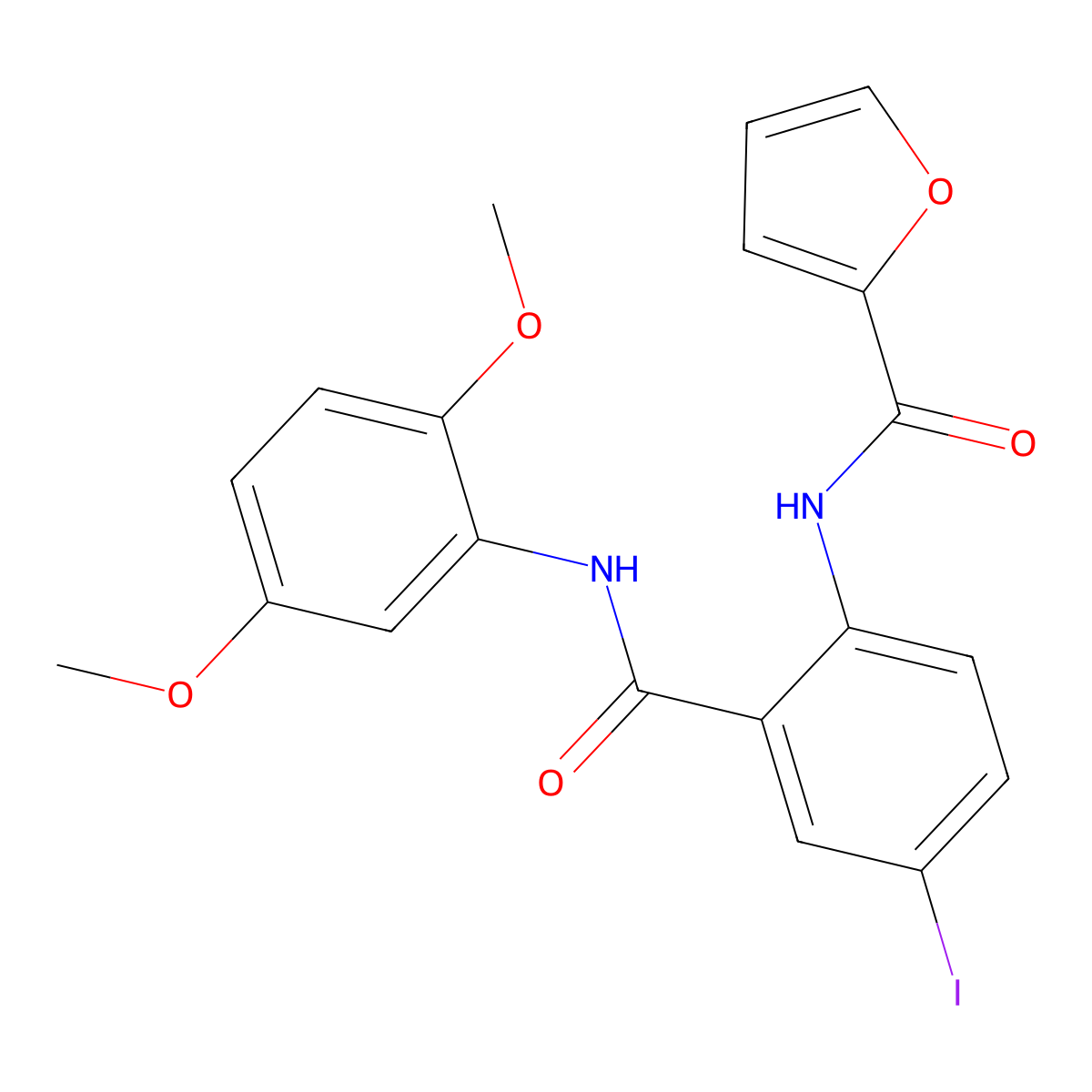 N-[2-[(2,5-dimethoxyphenyl)carbamoyl]-4-iodophenyl]furan-2-carboxamide molecular structure, CAS 694475-34-8