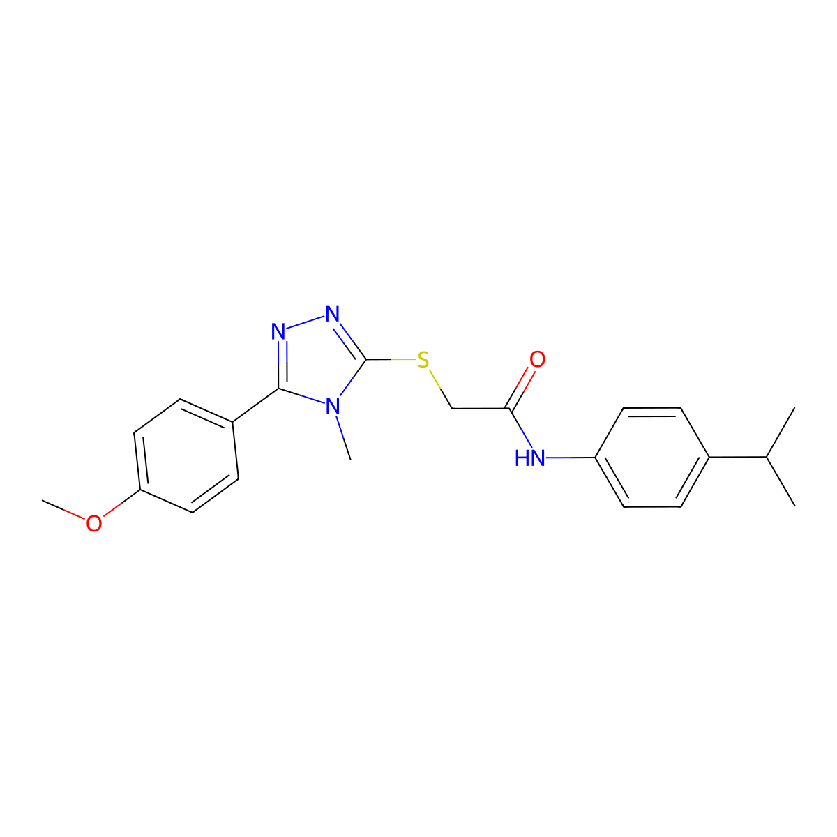 2-[[5-(4-methoxyphenyl)-4-methyl-1,2,4-triazol-3-yl]sulfanyl]-N-(4-propan-2-ylphenyl)acetamide molecular structure, CAS 694475-38-2