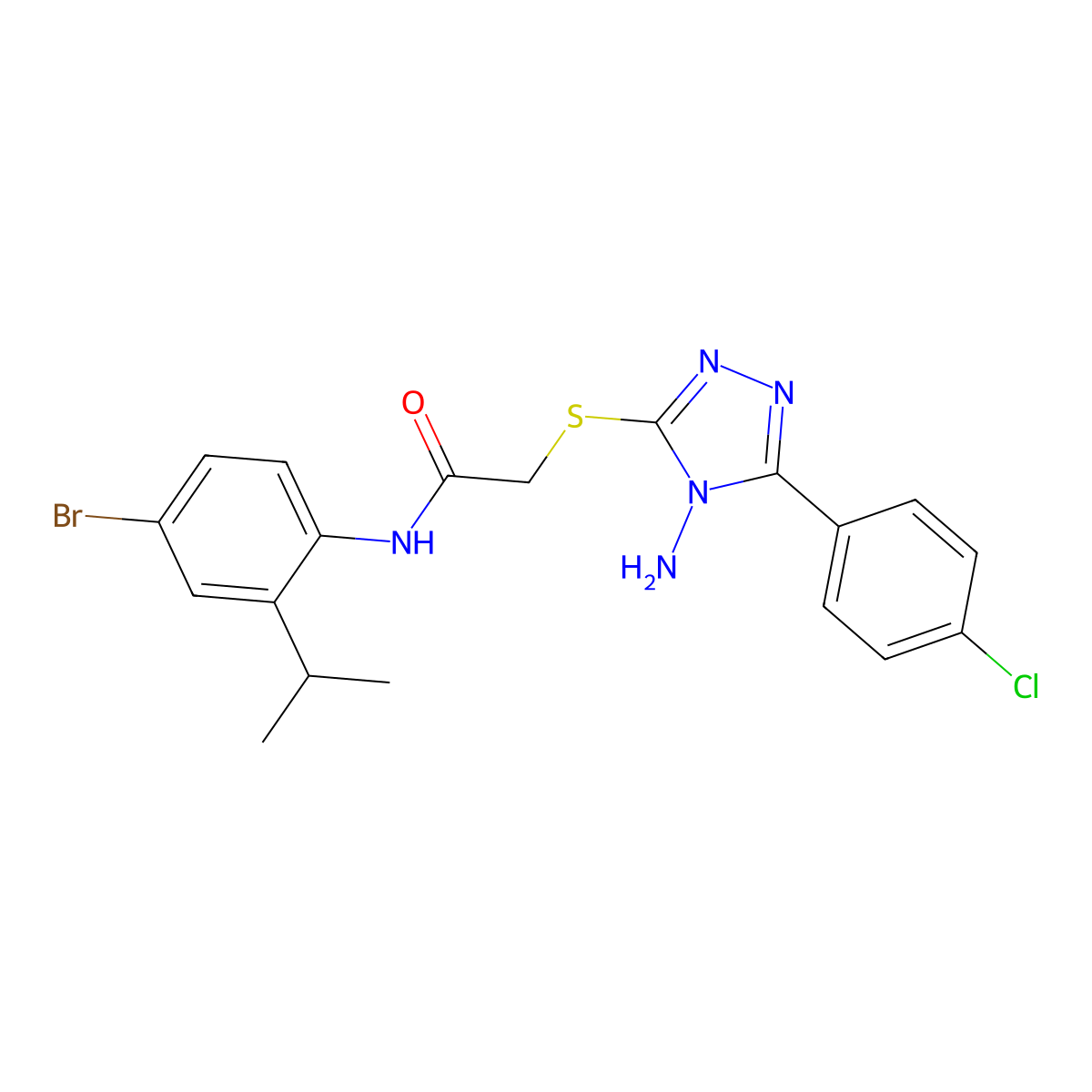 2-[[4-amino-5-(4-chlorophenyl)-1,2,4-triazol-3-yl]sulfanyl]-N-(4-bromo-2-propan-2-ylphenyl)acetamide molecular structure, CAS 694475-44-0