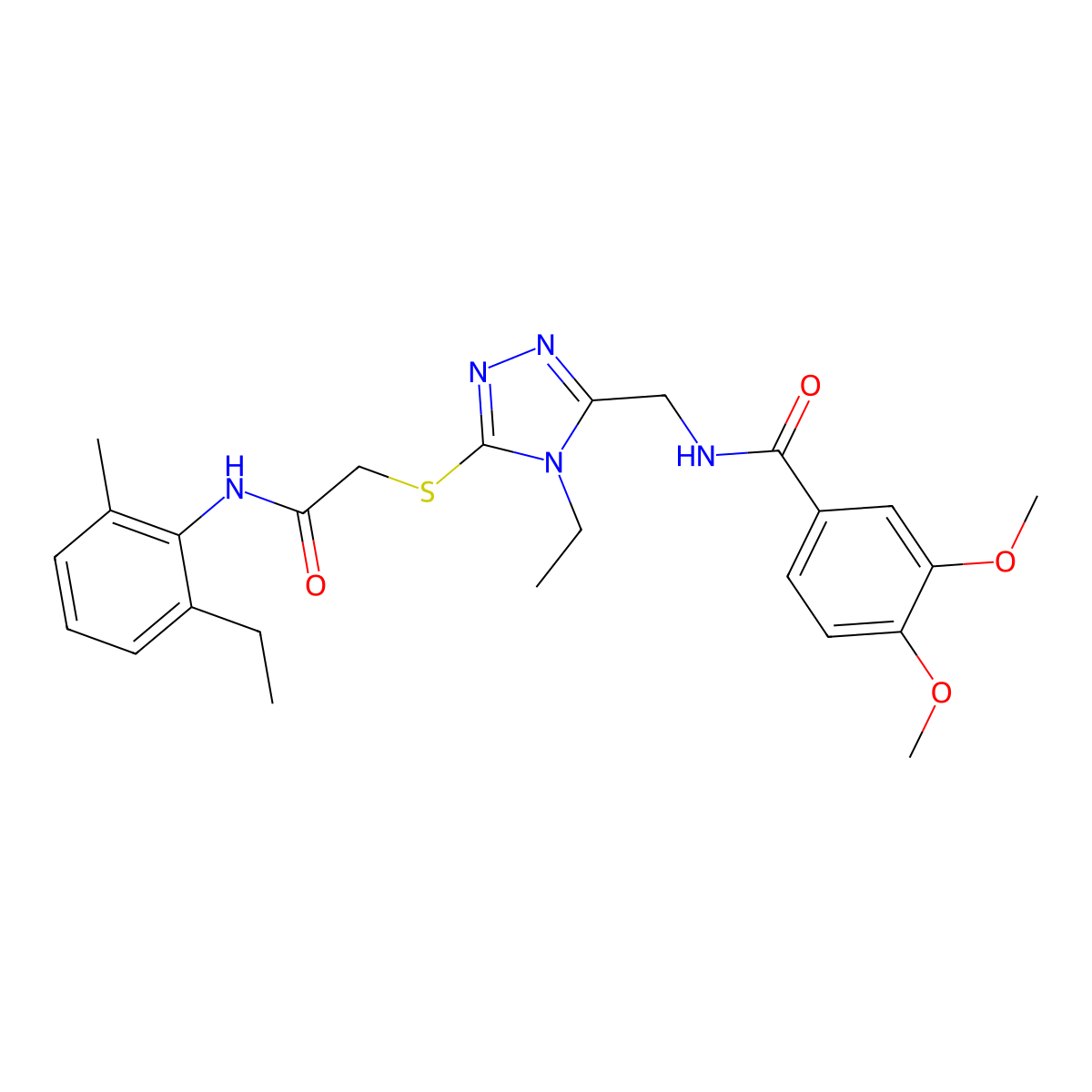 N-[[4-ethyl-5-[2-(2-ethyl-6-methylanilino)-2-oxoethyl]sulfanyl-1,2,4-triazol-3-yl]methyl]-3,4-dimethoxybenzamide molecular structure, CAS 694476-13-6