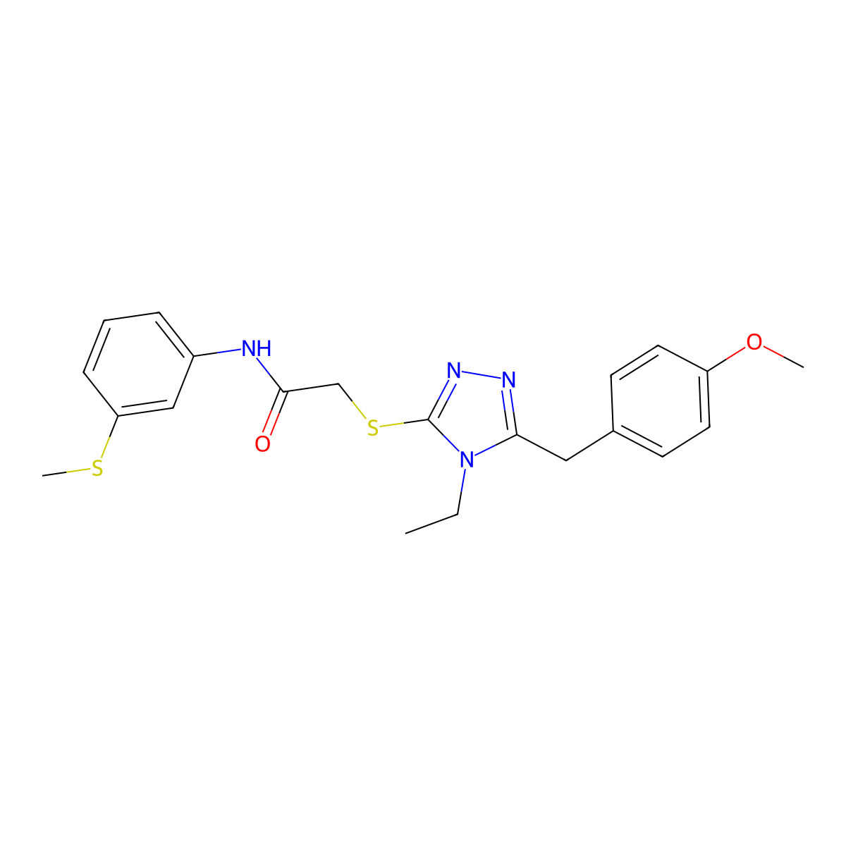 2-[[4-ethyl-5-[(4-methoxyphenyl)methyl]-1,2,4-triazol-3-yl]sulfanyl]-N-(3-methylsulfanylphenyl)acetamide molecular structure, CAS 694476-79-4
