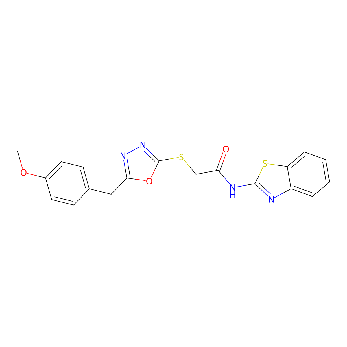 N-(1,3-benzothiazol-2-yl)-2-[[5-[(4-methoxyphenyl)methyl]-1,3,4-oxadiazol-2-yl]sulfanyl]acetamide molecular structure, CAS 694477-05-9