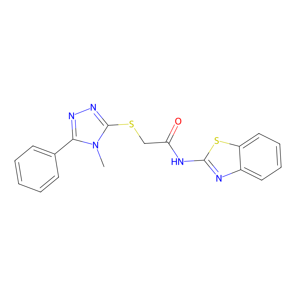 N-(1,3-benzothiazol-2-yl)-2-[(4-methyl-5-phenyl-1,2,4-triazol-3-yl)sulfanyl]acetamide molecular structure, CAS 694477-27-5