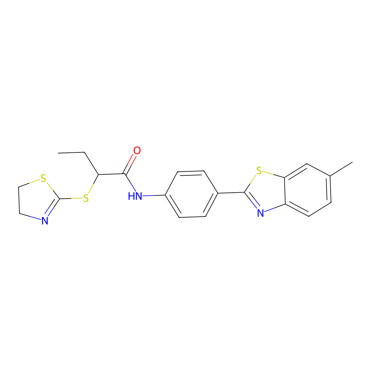 2-(4,5-dihydro-1,3-thiazol-2-ylsulfanyl)-N-[4-(6-methyl-1,3-benzothiazol-2-yl)phenyl]butanamide molecular structure, CAS 694477-31-1