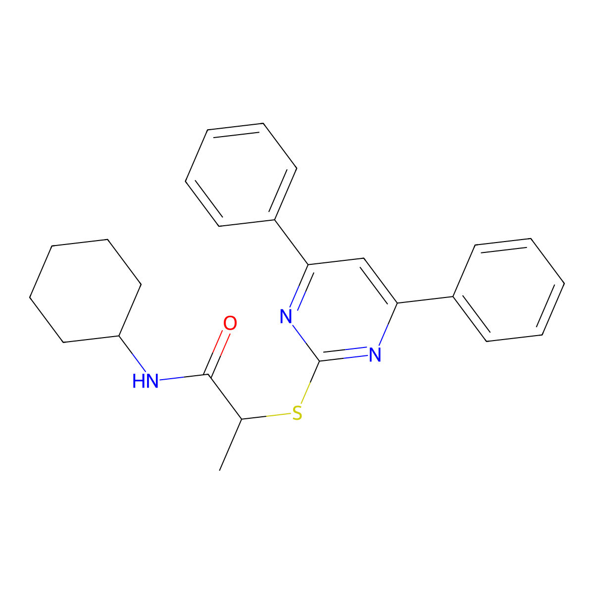 N-cyclohexyl-2-[(4,6-diphenylpyrimidin-2-yl)sulfanyl]propanamide molecular structure, CAS 694477-34-4
