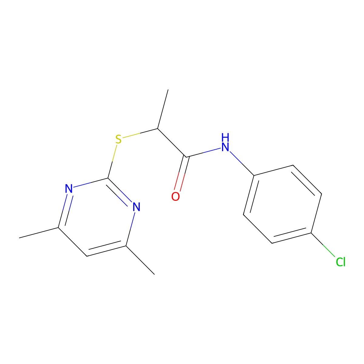 N-(4-chlorophenyl)-2-[(4,6-dimethylpyrimidin-2-yl)sulfanyl]propanamide molecular structure, CAS 694477-40-2
