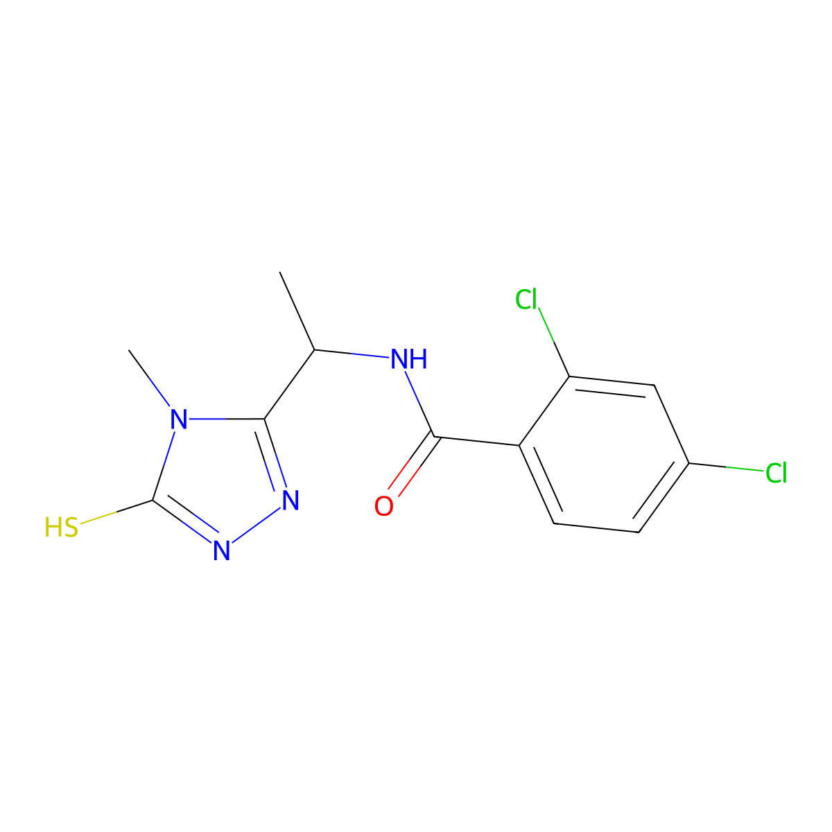 2,4-dichloro-N-[1-(4-methyl-5-sulfanyl-4H-1,2,4-triazol-3-yl)ethyl]benzamide molecular structure, CAS 694477-76-4