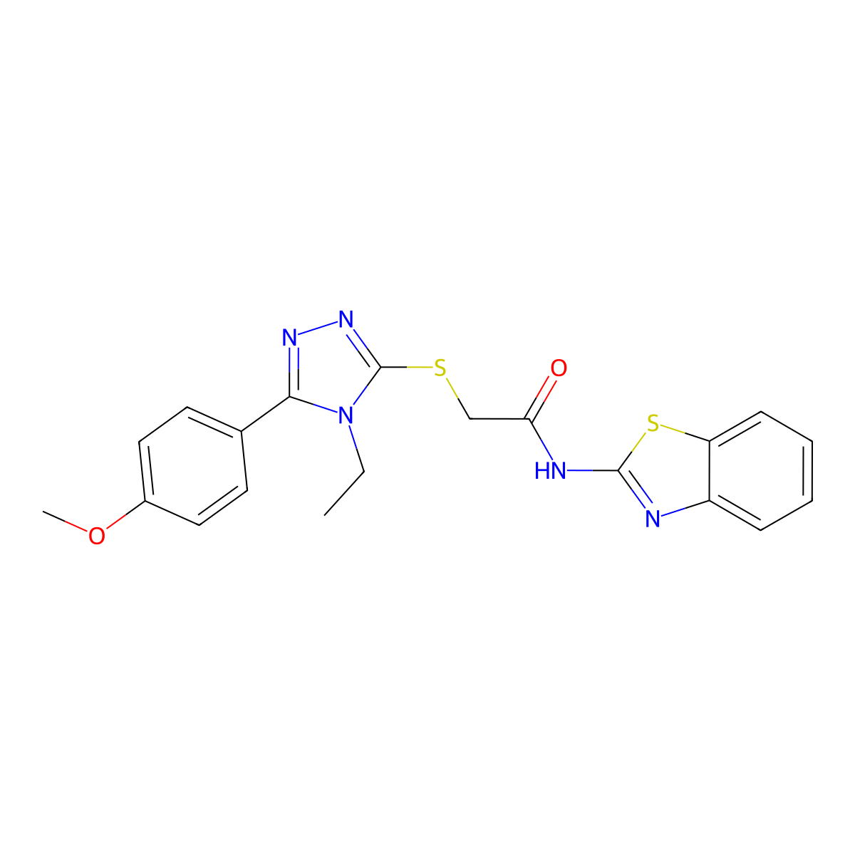 N-(1,3-benzothiazol-2-yl)-2-[[4-ethyl-5-(4-methoxyphenyl)-1,2,4-triazol-3-yl]sulfanyl]acetamide molecular structure, CAS 694478-49-4
