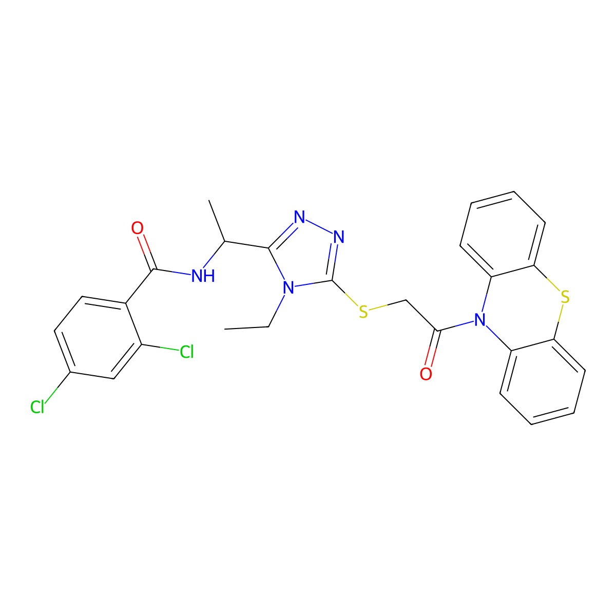 2,4-dichloro-N-[1-[4-ethyl-5-(2-oxo-2-phenothiazin-10-ylethyl)sulfanyl-1,2,4-triazol-3-yl]ethyl]benzamide molecular structure, CAS 694478-82-5