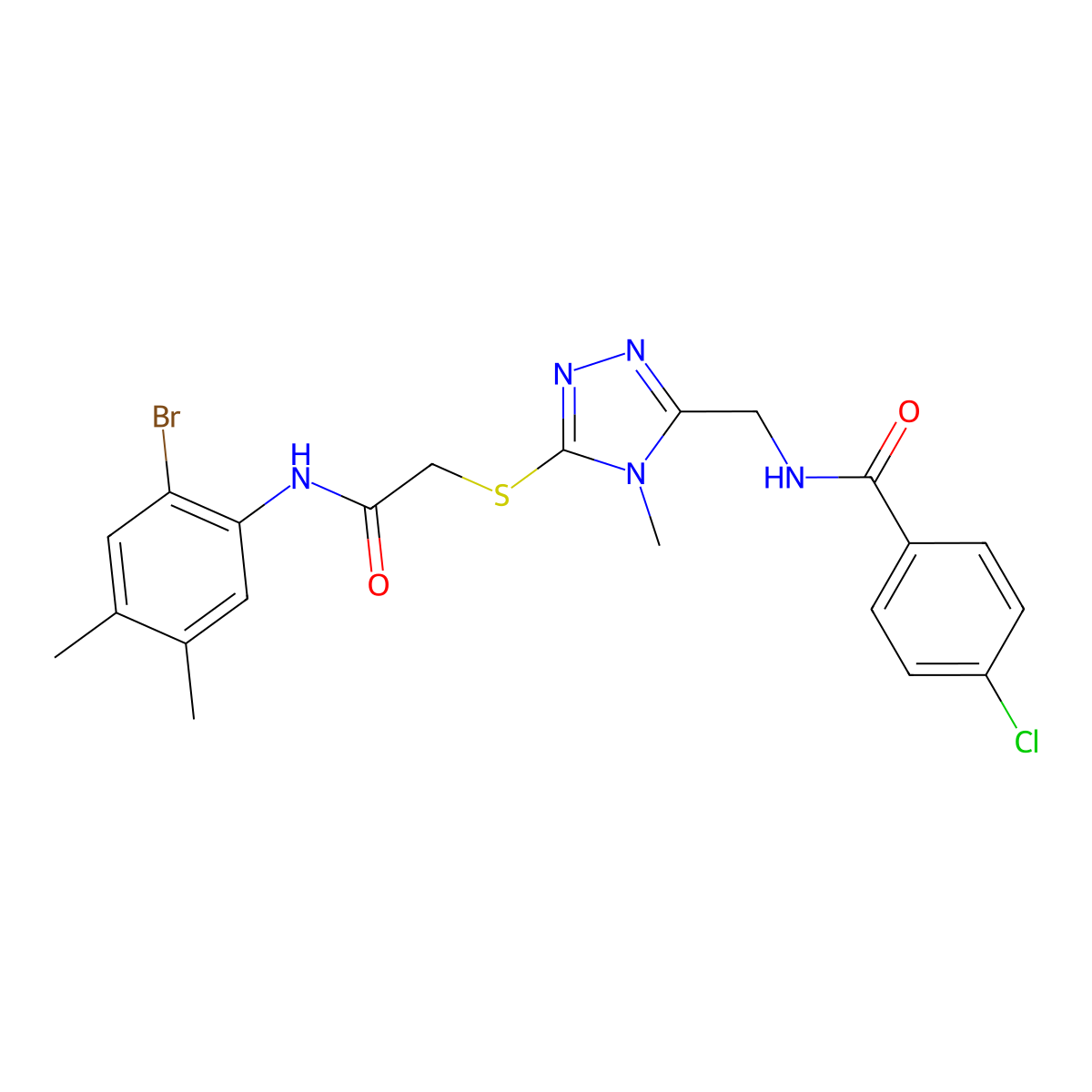 N-[[5-[2-(2-bromo-4,5-dimethylanilino)-2-oxoethyl]sulfanyl-4-methyl-1,2,4-triazol-3-yl]methyl]-4-chlorobenzamide molecular structure, CAS 694478-86-9