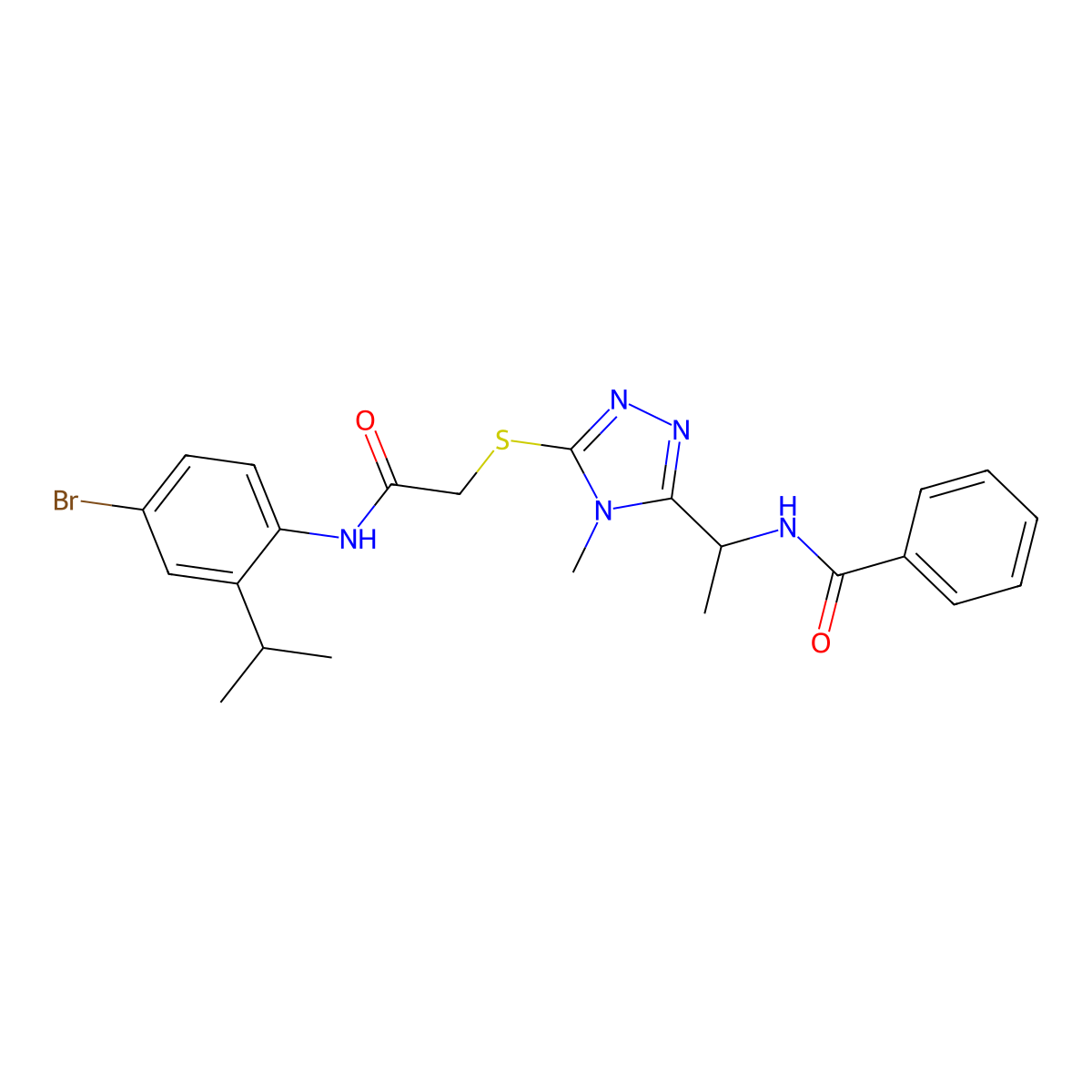 N-(1-{5-[(2-{[4-bromo-2-(propan-2-yl)phenyl]amino}-2-oxoethyl)sulfanyl]-4-methyl-4H-1,2,4-triazol-3-yl}ethyl)benzamide molecular structure, CAS 694478-91-6