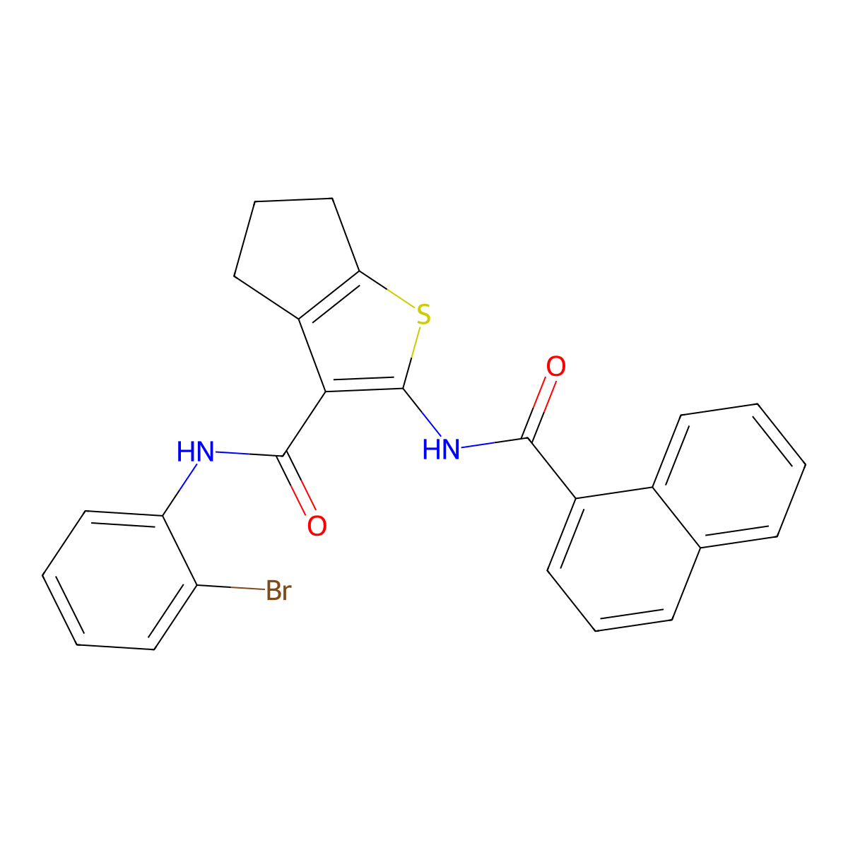 N-(2-bromophenyl)-2-(naphthalene-1-carbonylamino)-5,6-dihydro-4H-cyclopenta[b]thiophene-3-carboxamide molecular structure, CAS 694484-03-2