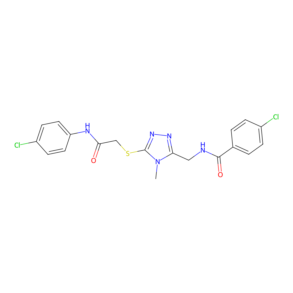 4-chloro-N-[[5-[2-(4-chloroanilino)-2-oxoethyl]sulfanyl-4-methyl-1,2,4-triazol-3-yl]methyl]benzamide molecular structure, CAS 694484-40-7