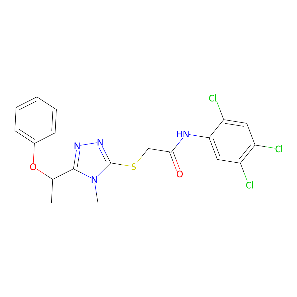 2-{[4-methyl-5-(1-phenoxyethyl)-4H-1,2,4-triazol-3-yl]sulfanyl}-N-(2,4,5-trichlorophenyl)acetamide molecular structure, CAS 694484-43-0