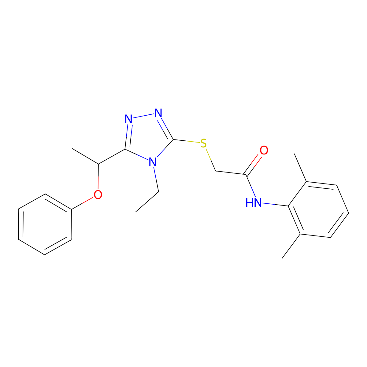 N-(2,6-dimethylphenyl)-2-[[4-ethyl-5-(1-phenoxyethyl)-1,2,4-triazol-3-yl]sulfanyl]acetamide molecular structure, CAS 694484-45-2