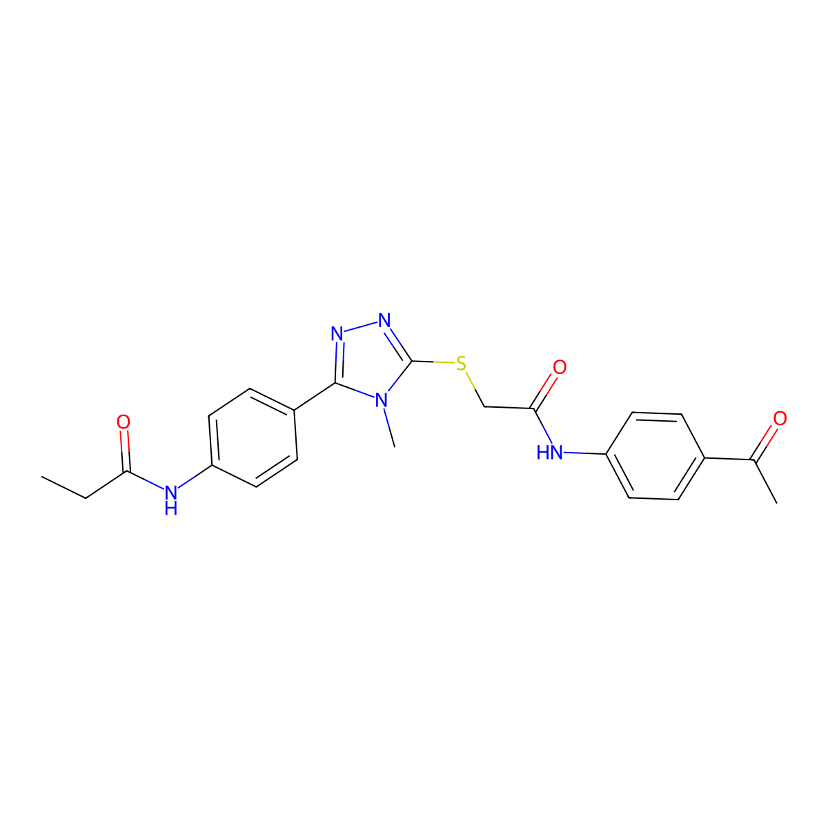 N-[4-[5-[2-(4-acetylanilino)-2-oxoethyl]sulfanyl-4-methyl-1,2,4-triazol-3-yl]phenyl]propanamide molecular structure, CAS 694484-50-9