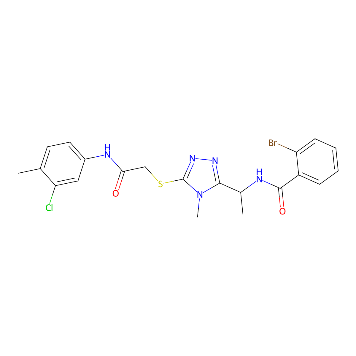 2-bromo-N-{1-[5-({2-[(3-chloro-4-methylphenyl)amino]-2-oxoethyl}sulfanyl)-4-methyl-4H-1,2,4-triazol-3-yl]ethyl}benzamide molecular structure, CAS 694484-60-1