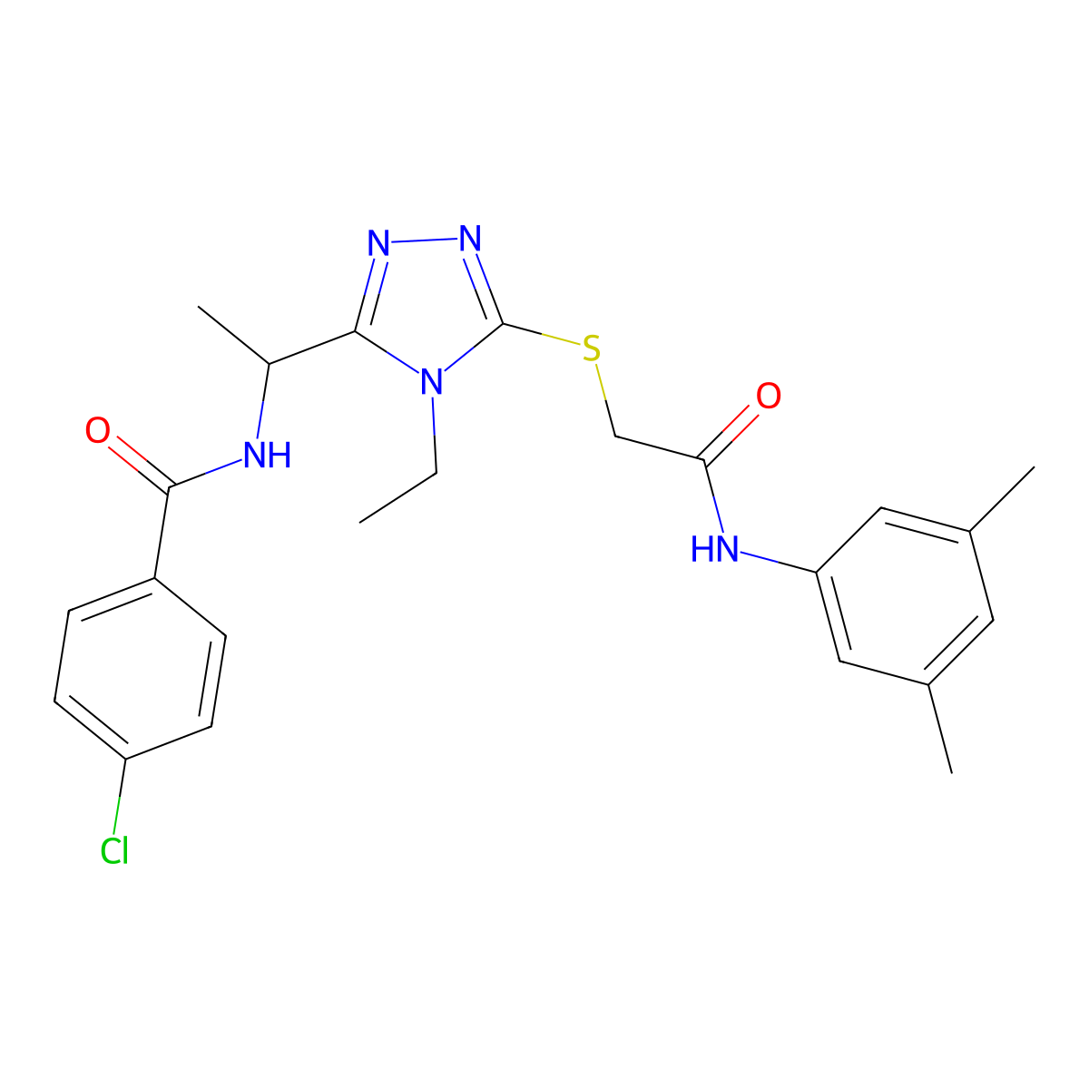 4-chloro-N-{1-[5-({2-[(3,5-dimethylphenyl)amino]-2-oxoethyl}sulfanyl)-4-ethyl-4H-1,2,4-triazol-3-yl]ethyl}benzamide molecular structure, CAS 694484-63-4