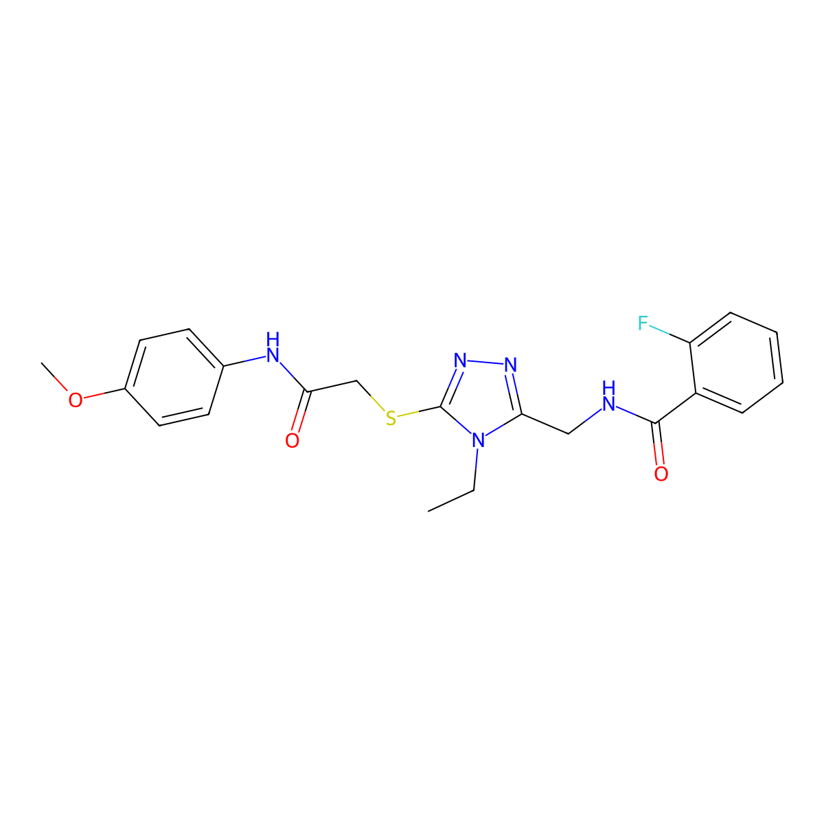 N-[[4-ethyl-5-[2-(4-methoxyanilino)-2-oxoethyl]sulfanyl-1,2,4-triazol-3-yl]methyl]-2-fluorobenzamide molecular structure, CAS 694484-65-6