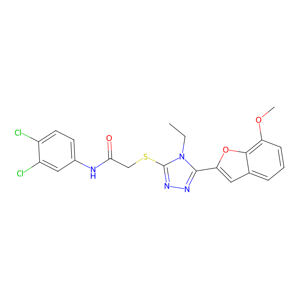 N-(3,4-dichlorophenyl)-2-[[4-ethyl-5-(7-methoxy-1-benzofuran-2-yl)-1,2,4-triazol-3-yl]sulfanyl]acetamide molecular structure, CAS 694484-78-1