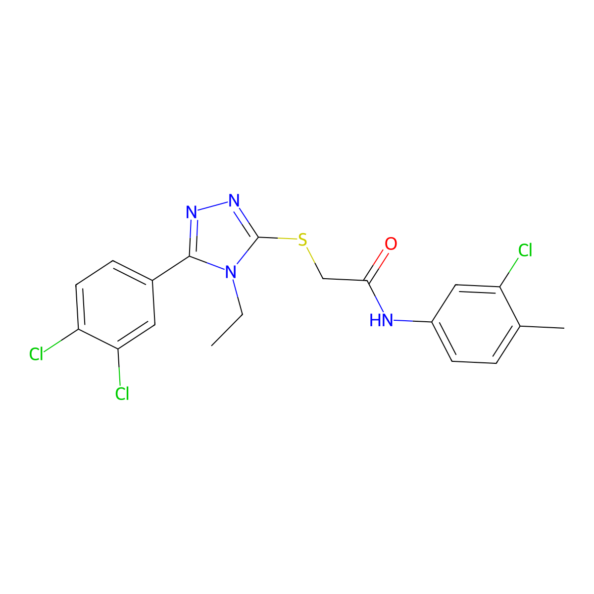 N-(3-chloro-4-methylphenyl)-2-[[5-(3,4-dichlorophenyl)-4-ethyl-1,2,4-triazol-3-yl]sulfanyl]acetamide molecular structure, CAS 694484-82-7