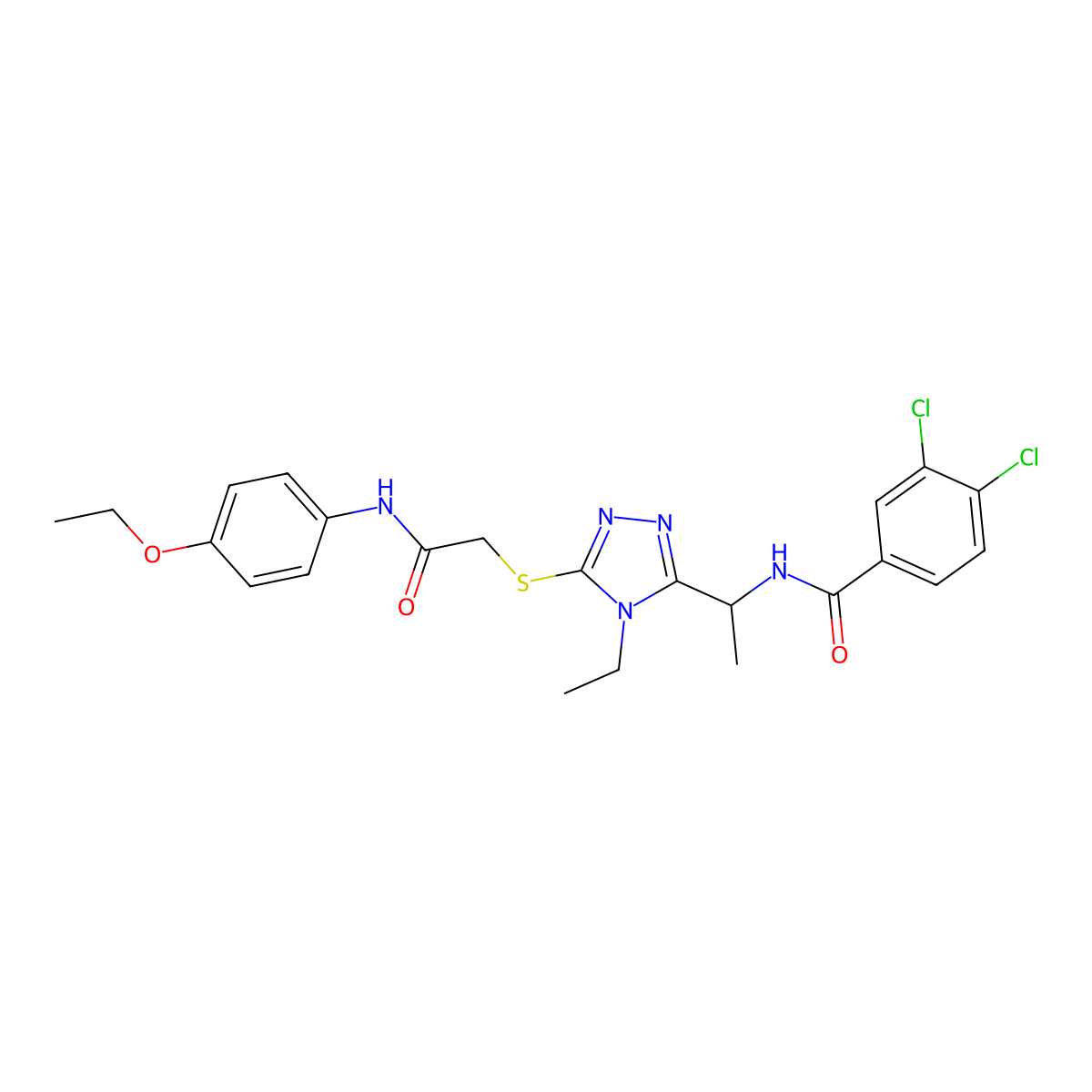 3,4-dichloro-N-[1-[5-[2-(4-ethoxyanilino)-2-oxoethyl]sulfanyl-4-ethyl-1,2,4-triazol-3-yl]ethyl]benzamide molecular structure, CAS 694484-89-4