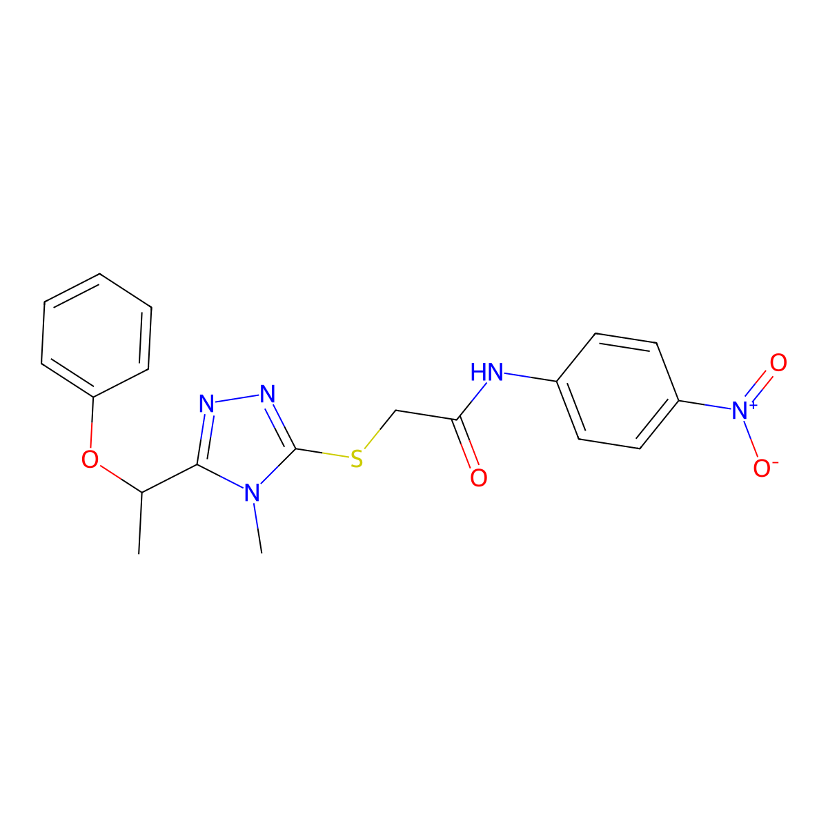 2-[[4-methyl-5-(1-phenoxyethyl)-1,2,4-triazol-3-yl]sulfanyl]-N-(4-nitrophenyl)acetamide molecular structure, CAS 694484-90-7