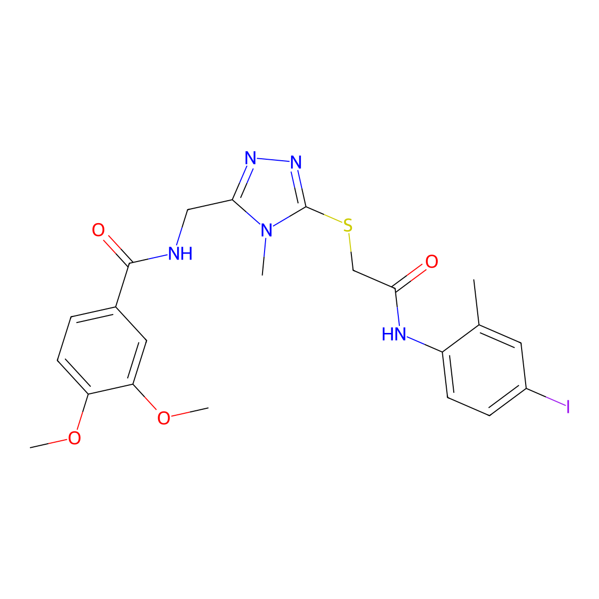 N-[[5-[2-(4-iodo-2-methylanilino)-2-oxoethyl]sulfanyl-4-methyl-1,2,4-triazol-3-yl]methyl]-3,4-dimethoxybenzamide molecular structure, CAS 694484-91-8