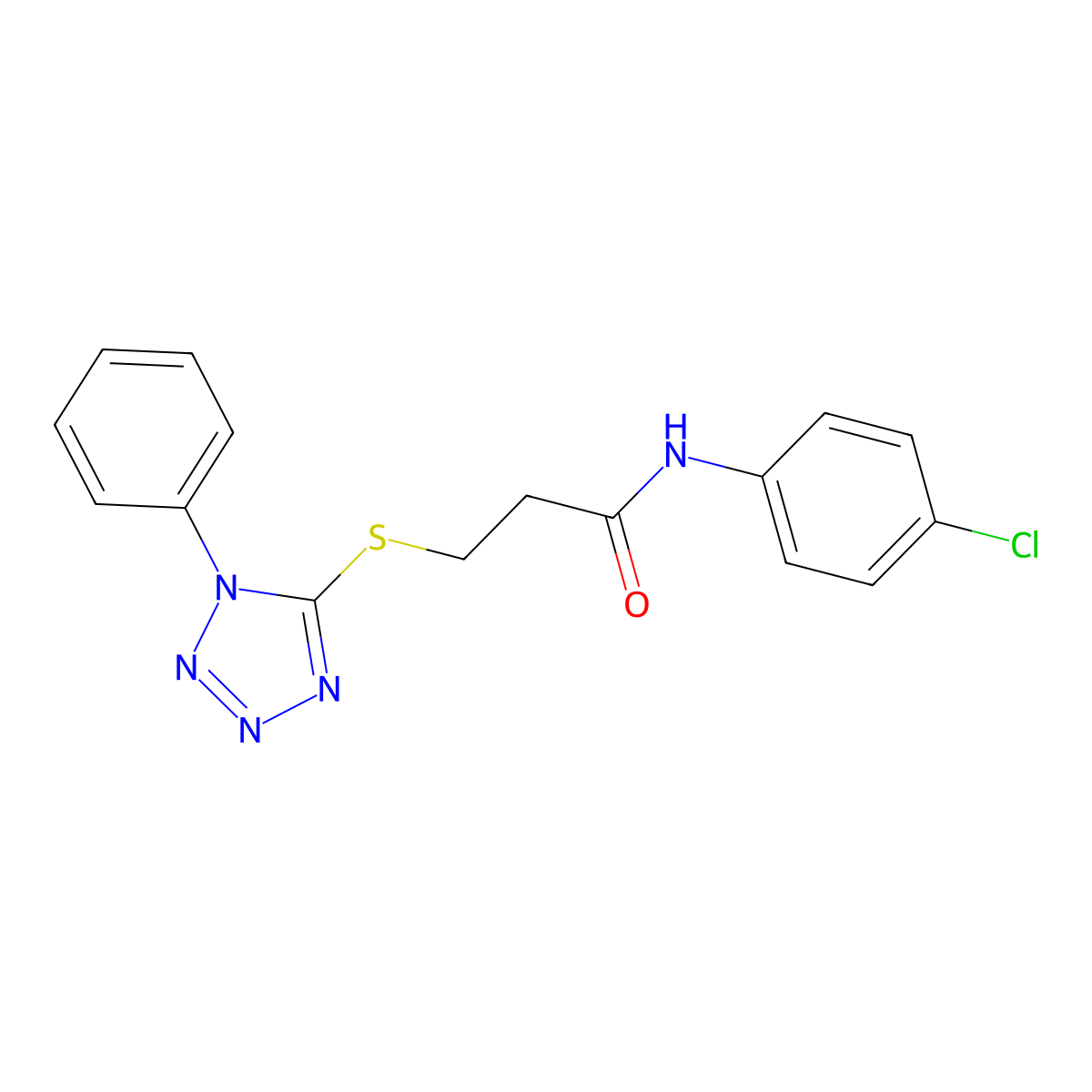 N-(4-chlorophenyl)-3-(1-phenyltetrazol-5-yl)sulfanylpropanamide molecular structure, CAS 694485-02-4
