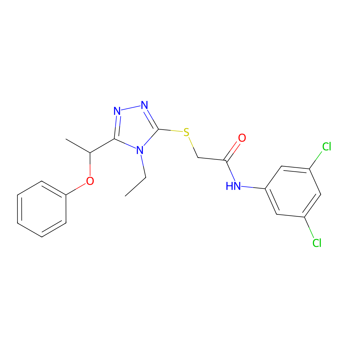 N-(3,5-dichlorophenyl)-2-[[4-ethyl-5-(1-phenoxyethyl)-1,2,4-triazol-3-yl]sulfanyl]acetamide molecular structure, CAS 694485-03-5