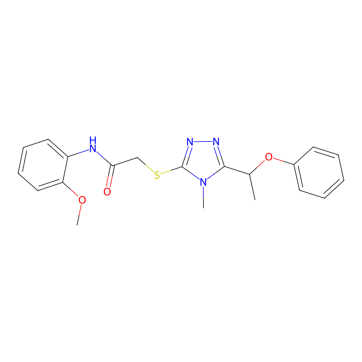 N-(2-methoxyphenyl)-2-[[4-methyl-5-(1-phenoxyethyl)-1,2,4-triazol-3-yl]sulfanyl]acetamide molecular structure, CAS 694485-05-7
