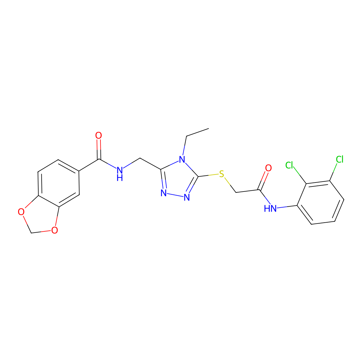 N-[[5-[2-(2,3-dichloroanilino)-2-oxoethyl]sulfanyl-4-ethyl-1,2,4-triazol-3-yl]methyl]-1,3-benzodioxole-5-carboxamide molecular structure, CAS 694485-07-9