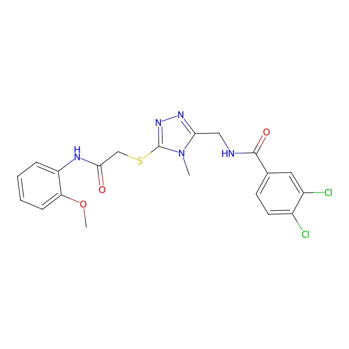 3,4-dichloro-N-[[5-[2-(2-methoxyanilino)-2-oxoethyl]sulfanyl-4-methyl-1,2,4-triazol-3-yl]methyl]benzamide molecular structure, CAS 694485-18-2