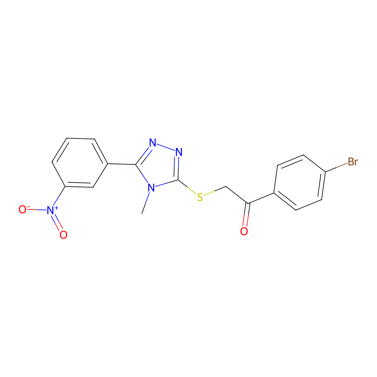 1-(4-Bromophenyl)-2-[[4-methyl-5-(3-nitrophenyl)-1,2,4-triazol-3-yl]sulfanyl]ethanone molecular structure, CAS 694485-21-7
