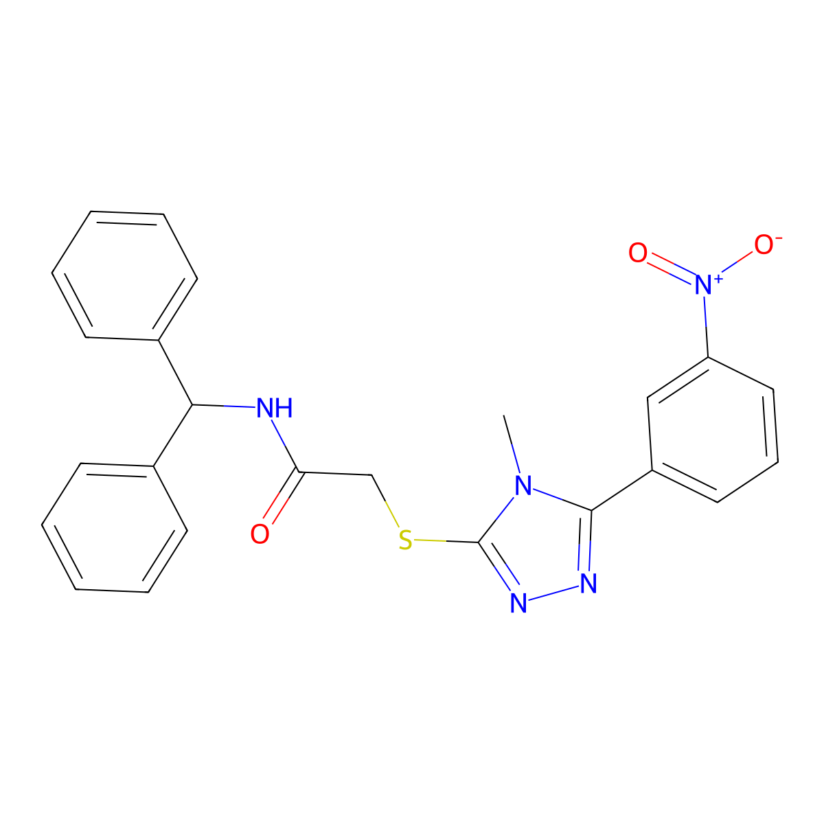 N-benzhydryl-2-[[4-methyl-5-(3-nitrophenyl)-1,2,4-triazol-3-yl]sulfanyl]acetamide molecular structure, CAS 694485-41-1