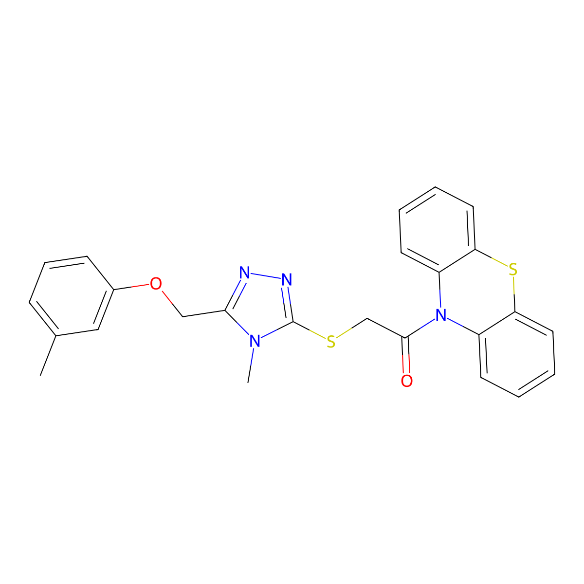 2-[[4-Methyl-5-[(3-methylphenoxy)methyl]-1,2,4-triazol-3-yl]sulfanyl]-1-phenothiazin-10-ylethanone molecular structure, CAS 694485-47-7