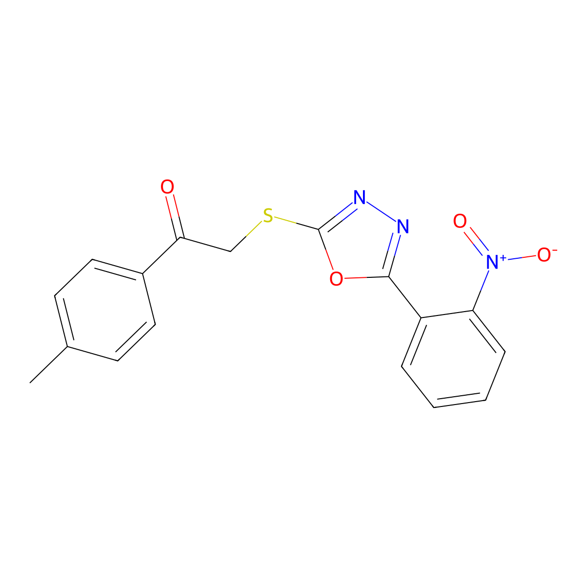 1-(4-Methylphenyl)-2-[[5-(2-nitrophenyl)-1,3,4-oxadiazol-2-yl]sulfanyl]ethanone molecular structure, CAS 694485-59-1