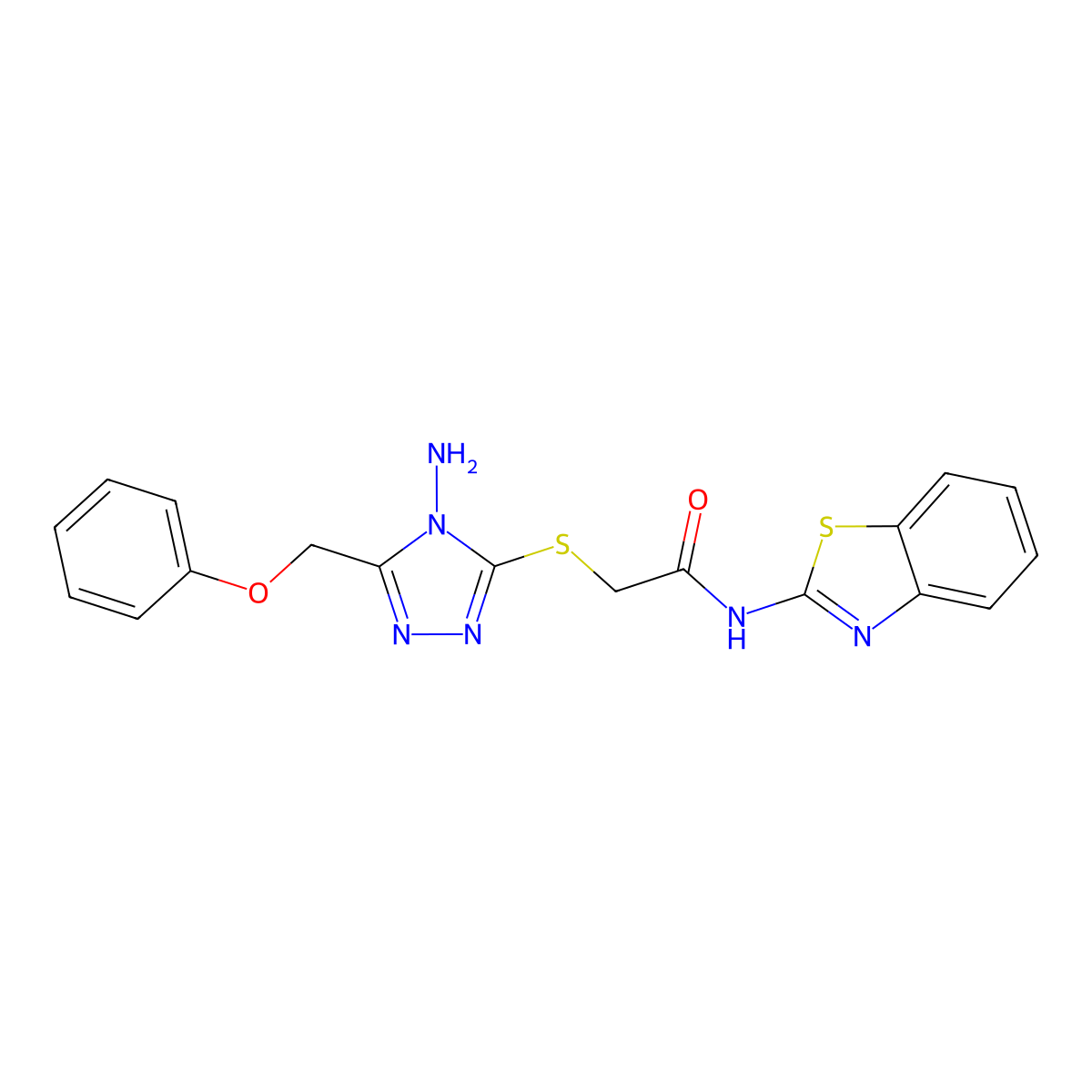 2-{[4-amino-5-(phenoxymethyl)-4H-1,2,4-triazol-3-yl]sulfanyl}-N-(1,3-benzothiazol-2-yl)acetamide molecular structure, CAS 694485-70-6