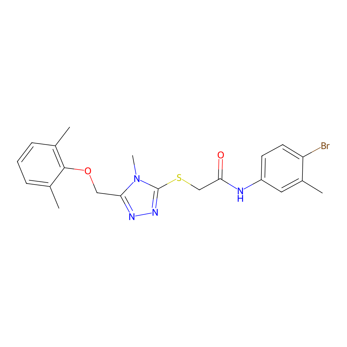 N-(4-bromo-3-methylphenyl)-2-[[5-[(2,6-dimethylphenoxy)methyl]-4-methyl-1,2,4-triazol-3-yl]sulfanyl]acetamide molecular structure, CAS 694485-71-7