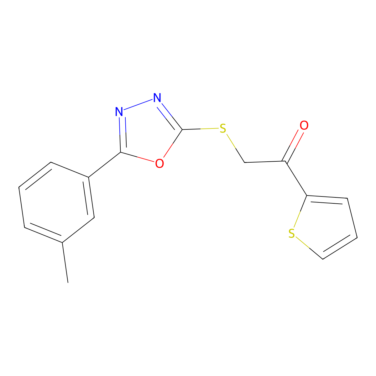 2-[[5-(3-Methylphenyl)-1,3,4-oxadiazol-2-yl]sulfanyl]-1-thiophen-2-ylethanone molecular structure, CAS 694485-80-8