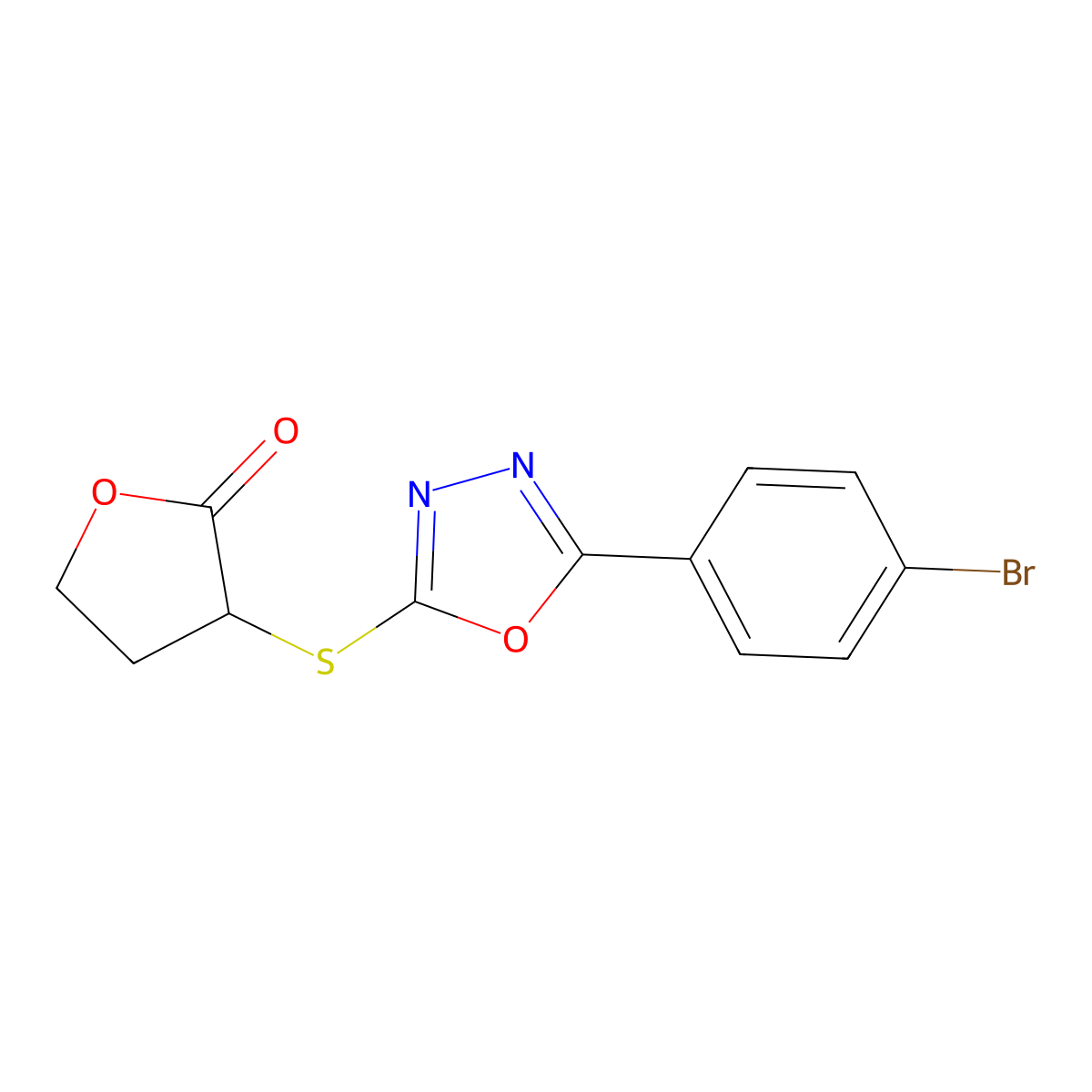 3-[[5-(4-Bromophenyl)-1,3,4-oxadiazol-2-yl]sulfanyl]oxolan-2-one molecular structure, CAS 694485-88-6