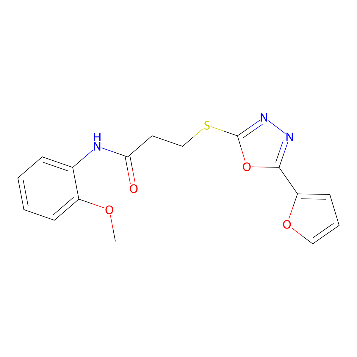 3-[[5-(furan-2-yl)-1,3,4-oxadiazol-2-yl]sulfanyl]-N-(2-methoxyphenyl)propanamide molecular structure, CAS 694485-89-7