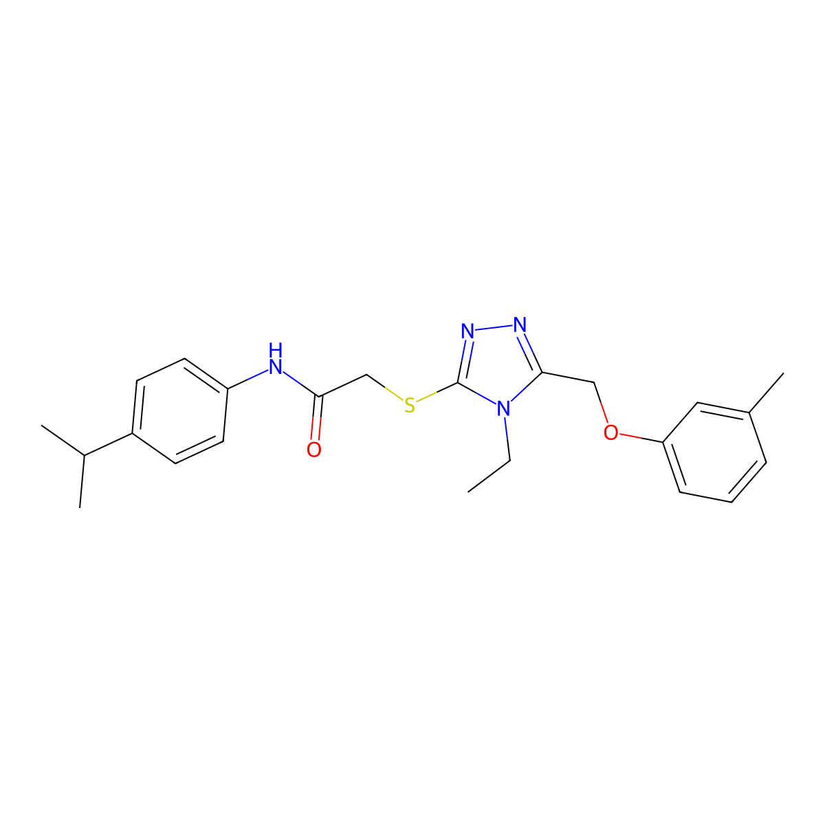 2-[[4-ethyl-5-[(3-methylphenoxy)methyl]-1,2,4-triazol-3-yl]sulfanyl]-N-(4-propan-2-ylphenyl)acetamide molecular structure, CAS 694486-02-7