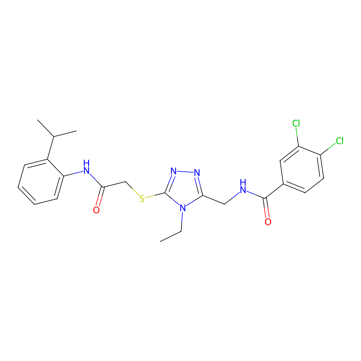 3,4-dichloro-N-[[4-ethyl-5-[2-oxo-2-(2-propan-2-ylanilino)ethyl]sulfanyl-1,2,4-triazol-3-yl]methyl]benzamide molecular structure, CAS 694486-03-8