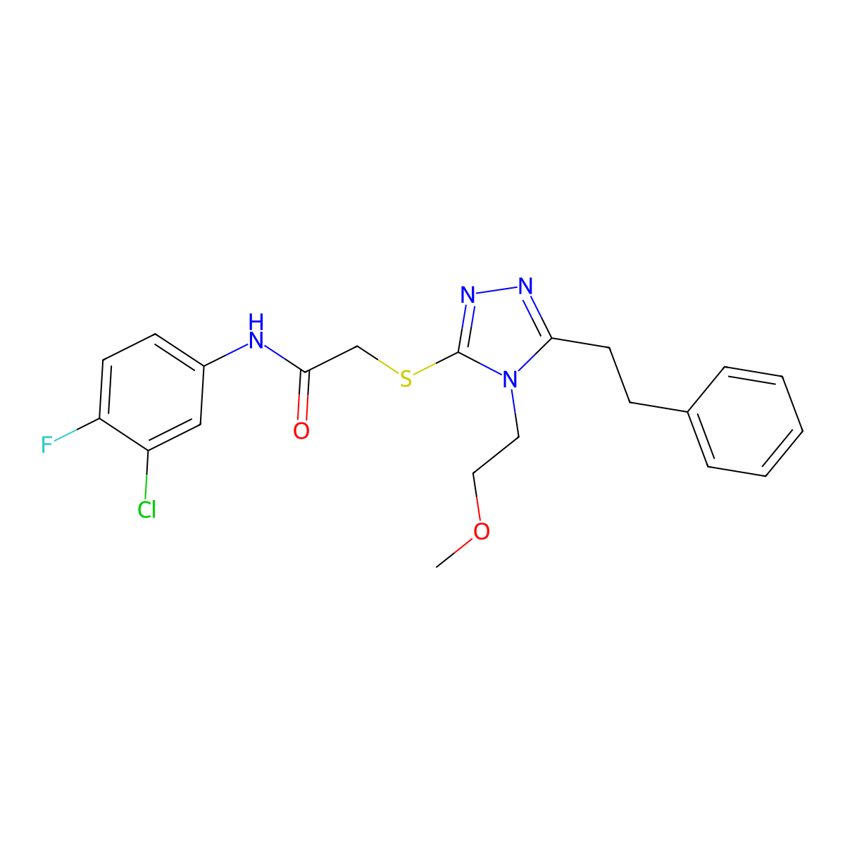 N-(3-chloro-4-fluorophenyl)-2-{[4-(2-methoxyethyl)-5-(2-phenylethyl)-4H-1,2,4-triazol-3-yl]sulfanyl}acetamide molecular structure, CAS 694486-22-1