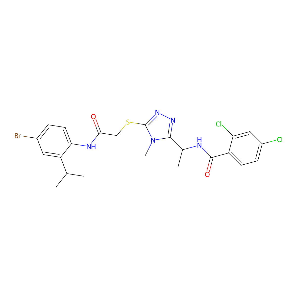 N-[1-[5-[2-(4-bromo-2-propan-2-ylanilino)-2-oxoethyl]sulfanyl-4-methyl-1,2,4-triazol-3-yl]ethyl]-2,4-dichlorobenzamide molecular structure, CAS 694486-28-7