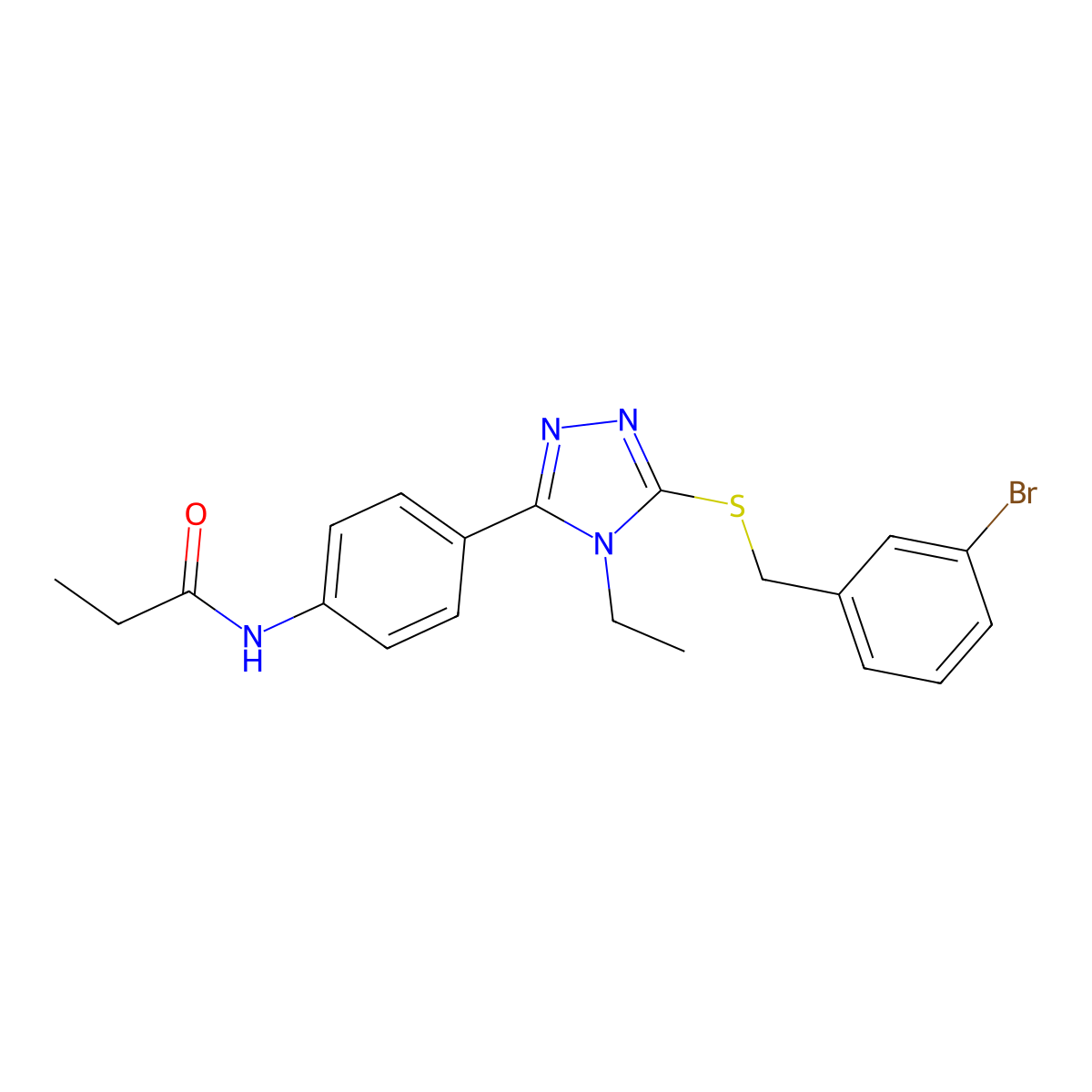 N-[4-[5-[(3-bromophenyl)methylsulfanyl]-4-ethyl-1,2,4-triazol-3-yl]phenyl]propanamide molecular structure, CAS 694486-42-5