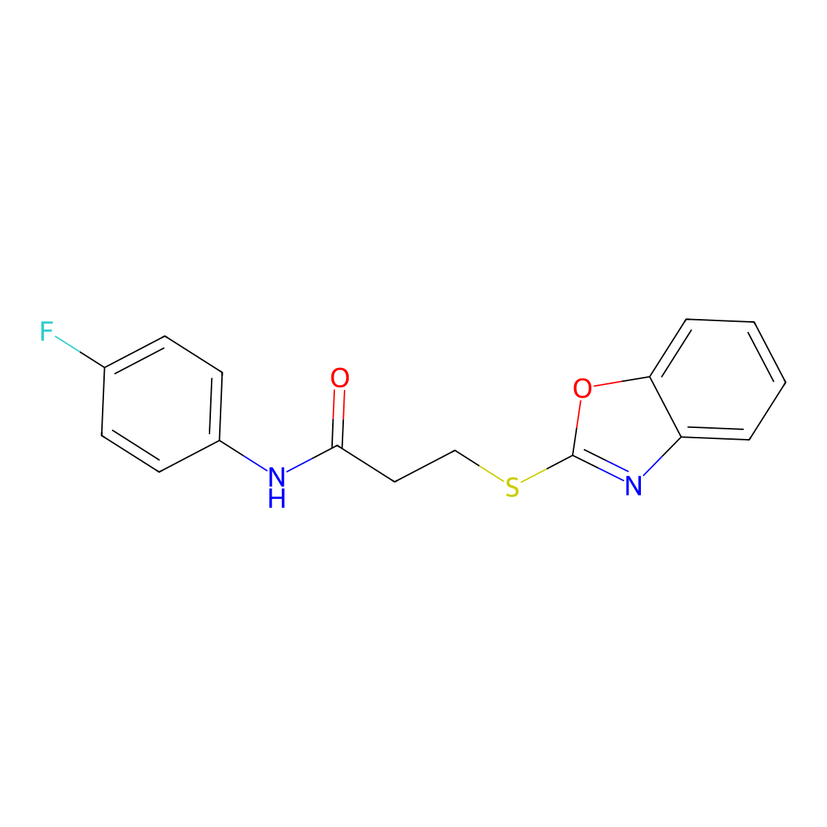 3-(1,3-benzoxazol-2-ylsulfanyl)-N-(4-fluorophenyl)propanamide molecular structure, CAS 694486-46-9